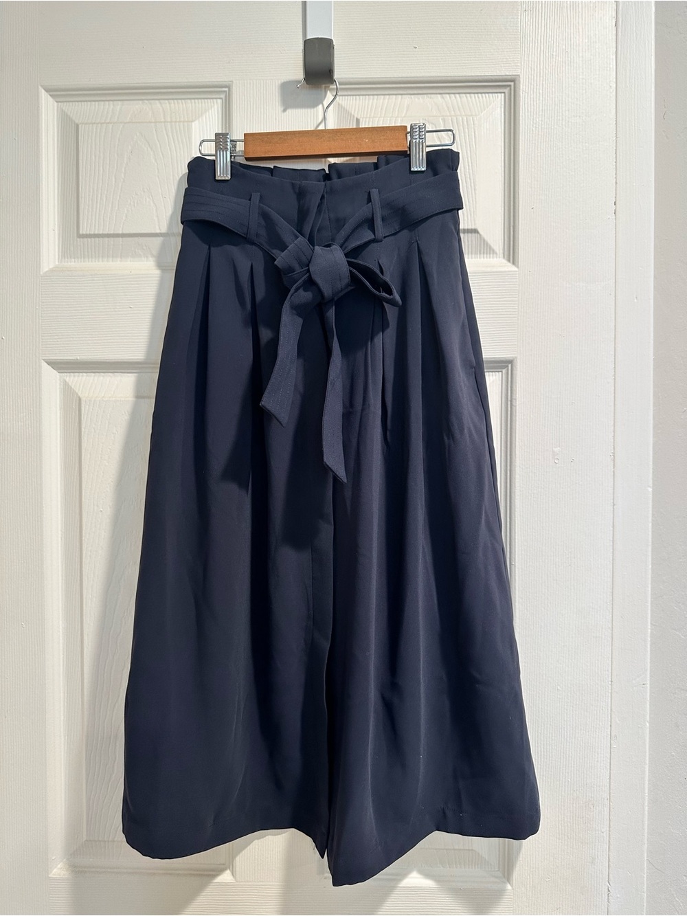 H&M Navy Paperbag Waist Midi Skirt with Tie